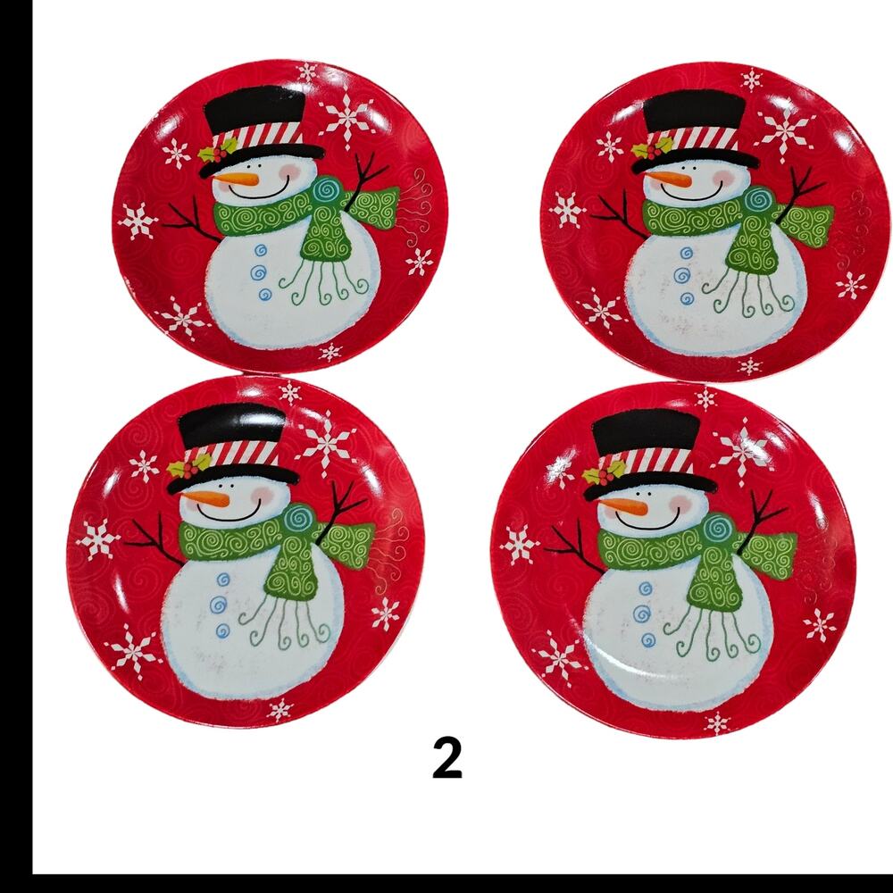 Cracker Barrel Christmas  Dessert Plates Snowman Set of‎ 4